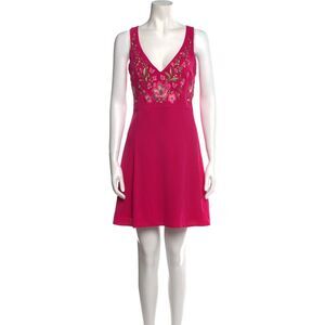 MARCHESA NOTTE A-Line Dress Size US 2 XS Embroidered Flowers Plunge Neck $870